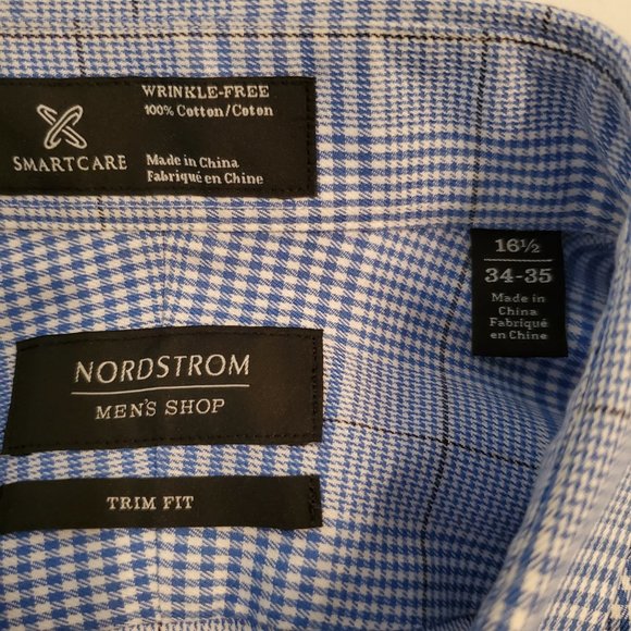 Nordstrom Signature men's trim fit cotton dress shirt blue size 34/35. neck 16.5 - Picture 13 of 13
